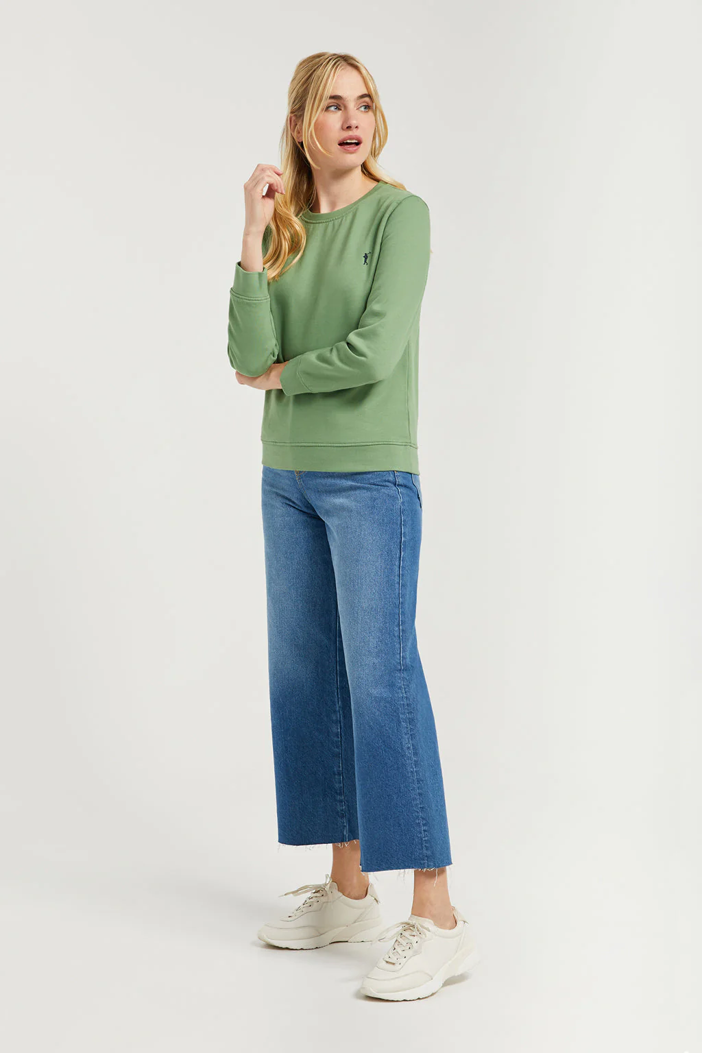 Mud-green round-neck basic sweatshirt with Rigby Go logo - Image 2