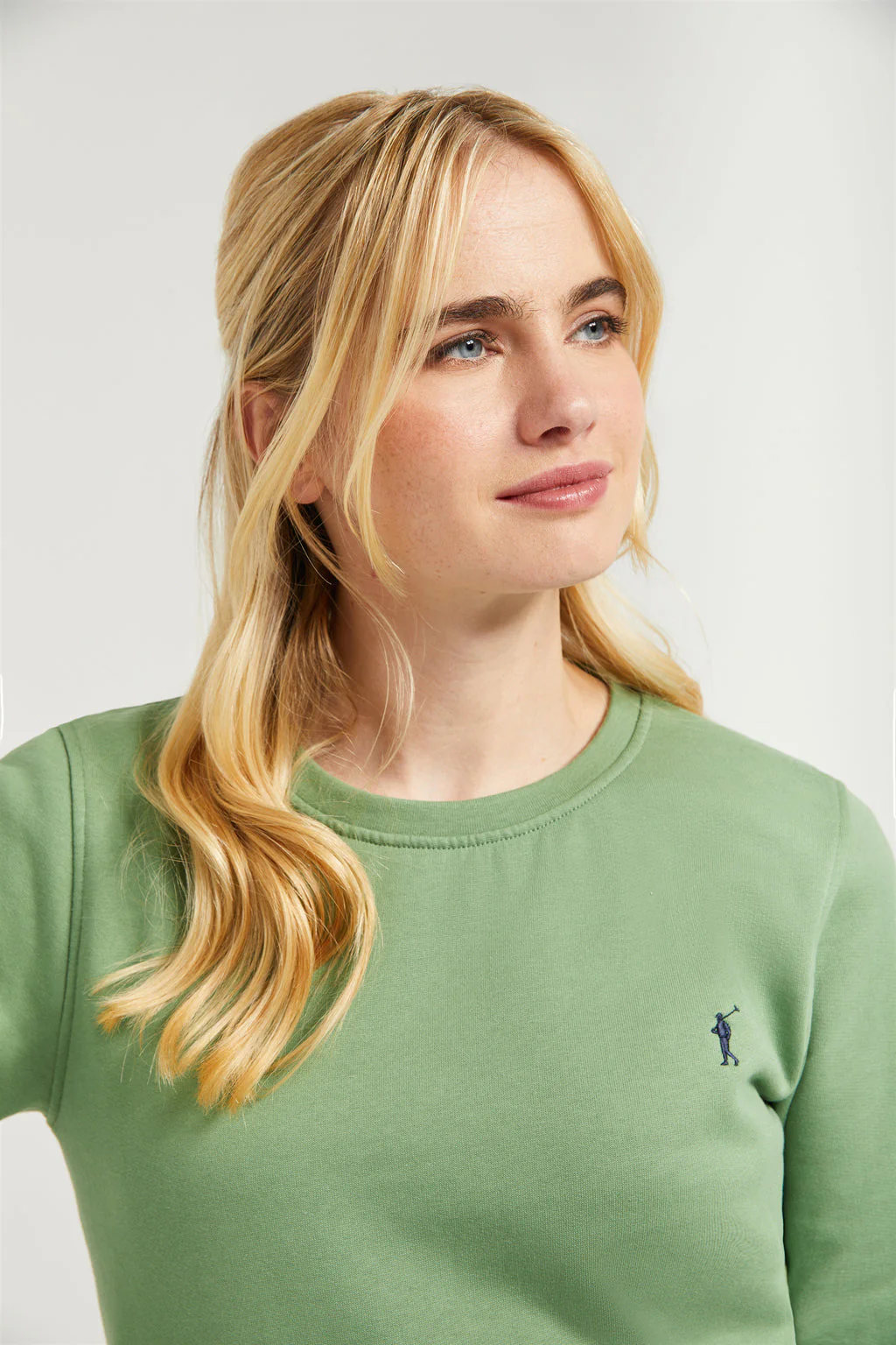 Mud-green round-neck basic sweatshirt with Rigby Go logo - Image 3