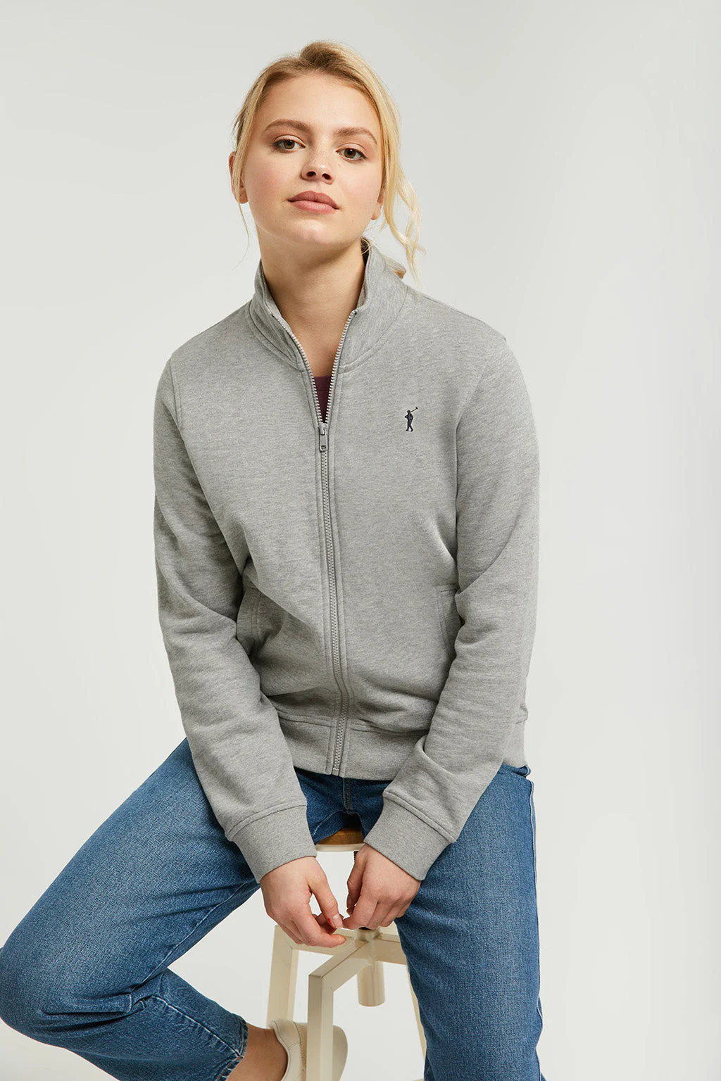 Grey-vigore high-neck open sweatshirt with Rigby Go logo