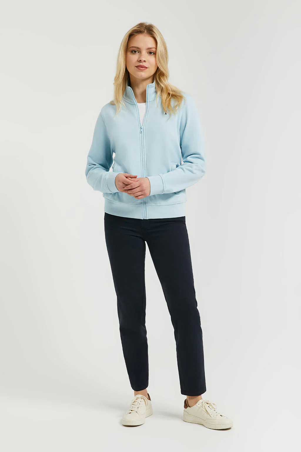 Sky-blue high-neck open sweatshirt with Rigby Go logo - Image 3