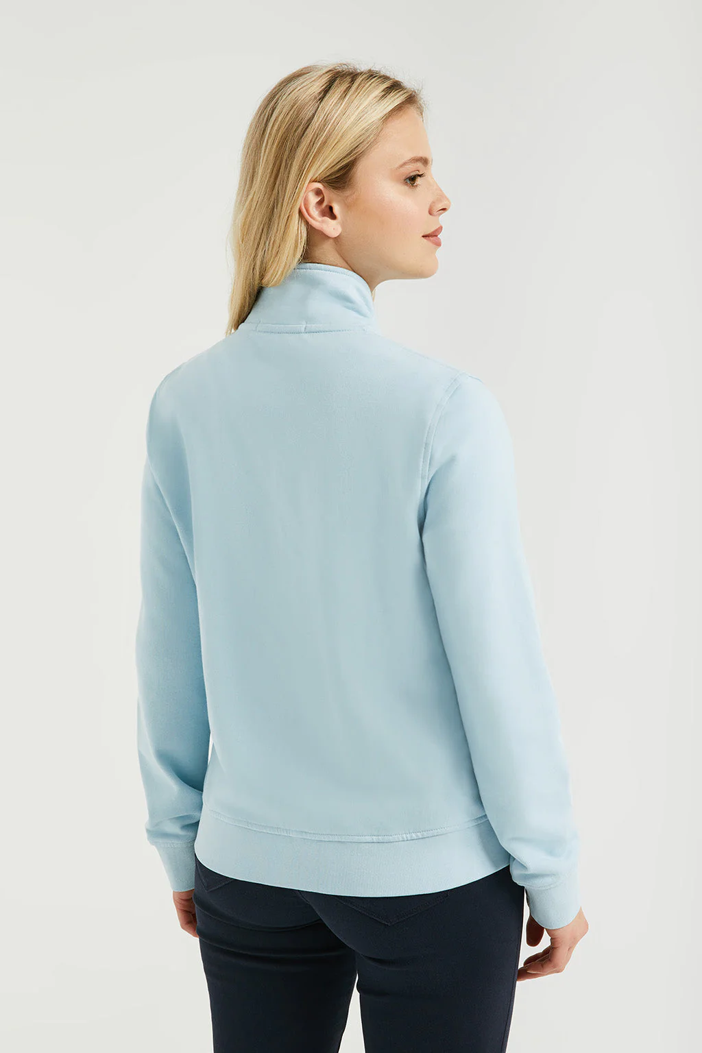 Sky-blue high-neck open sweatshirt with Rigby Go logo - Image 5