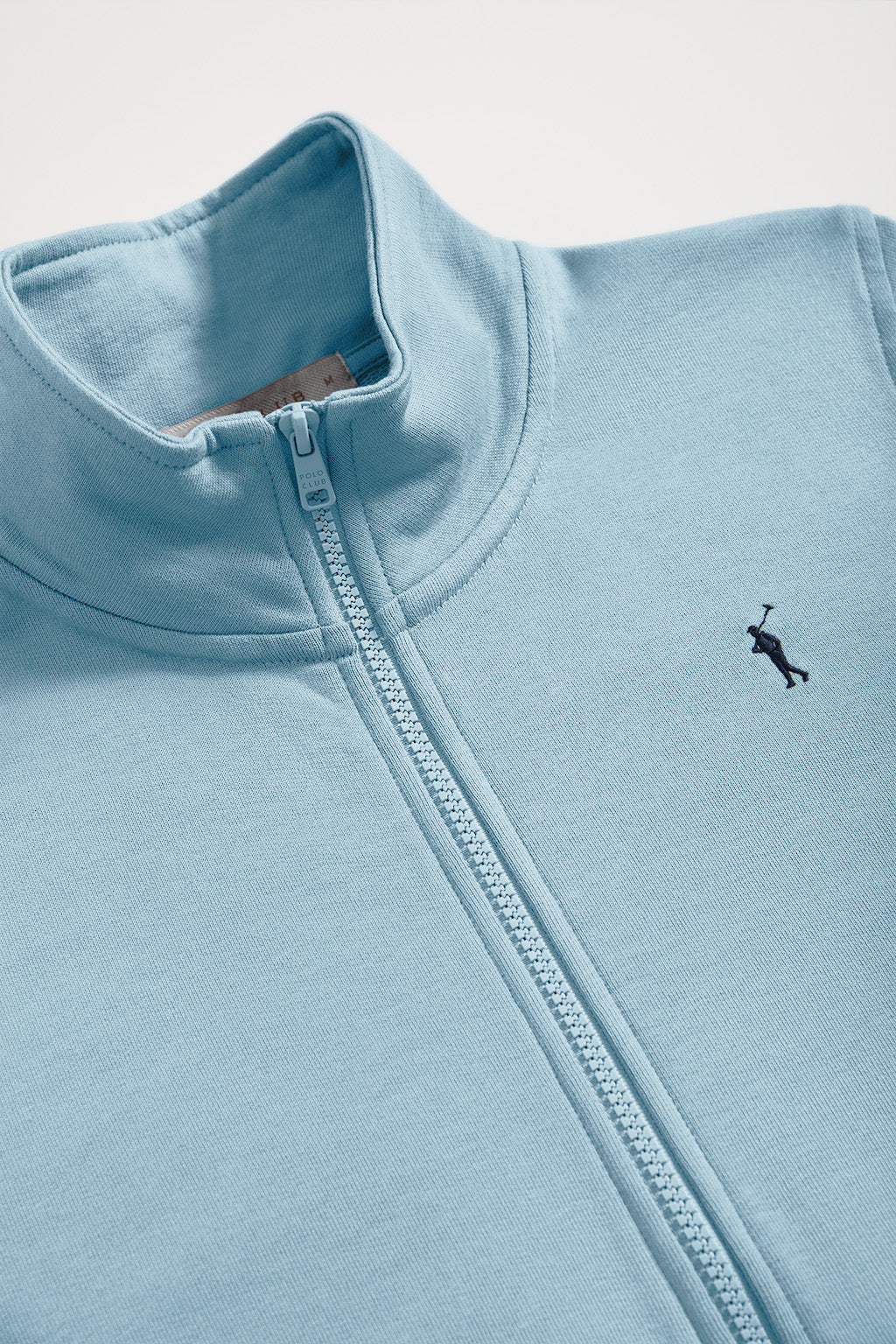 Sky-blue high-neck open sweatshirt with Rigby Go logo - Image 8