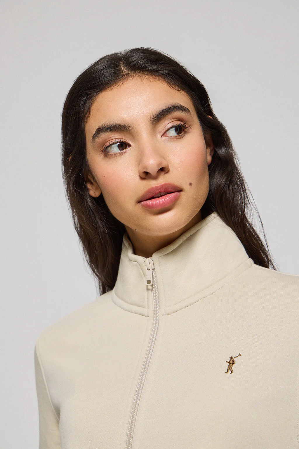 Beige high-neck zip-up sweatshirt with Rigby Go logo - Image 2