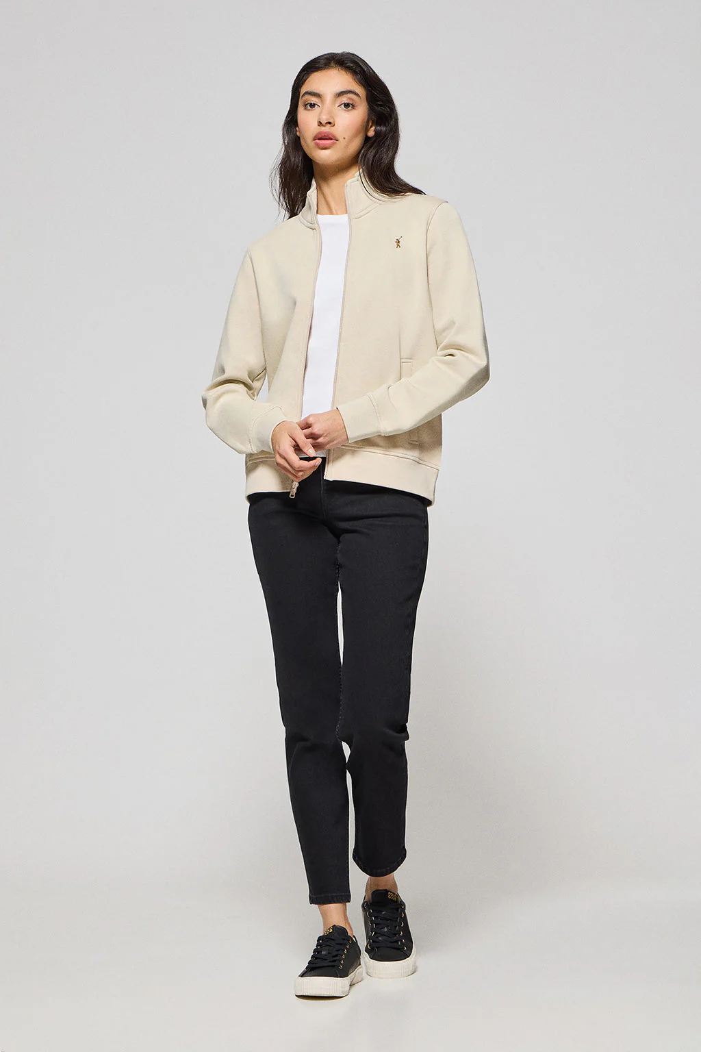 Beige high-neck zip-up sweatshirt with Rigby Go logo - Image 3