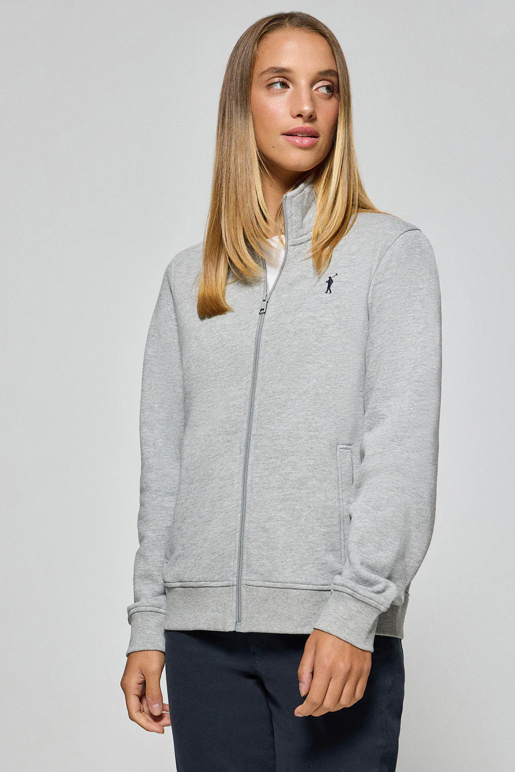 Grey-marl high-neck zip-up sweatshirt with Rigby Go logo - Image 4
