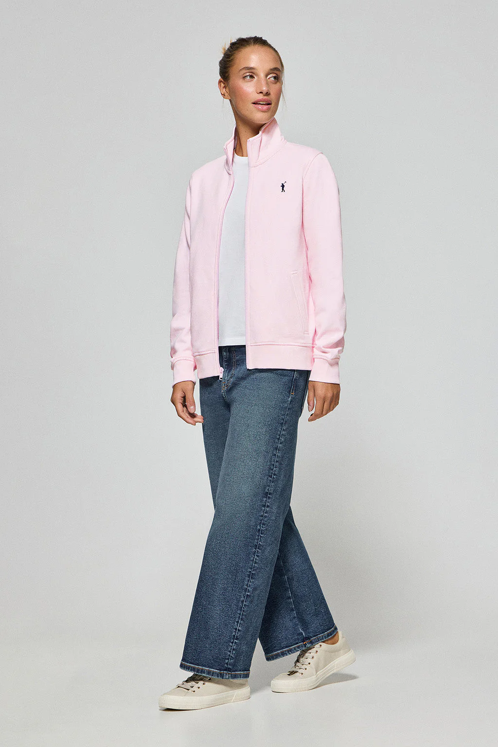 Pink high-neck zip-up sweatshirt with Rigby Go logo - Image 3