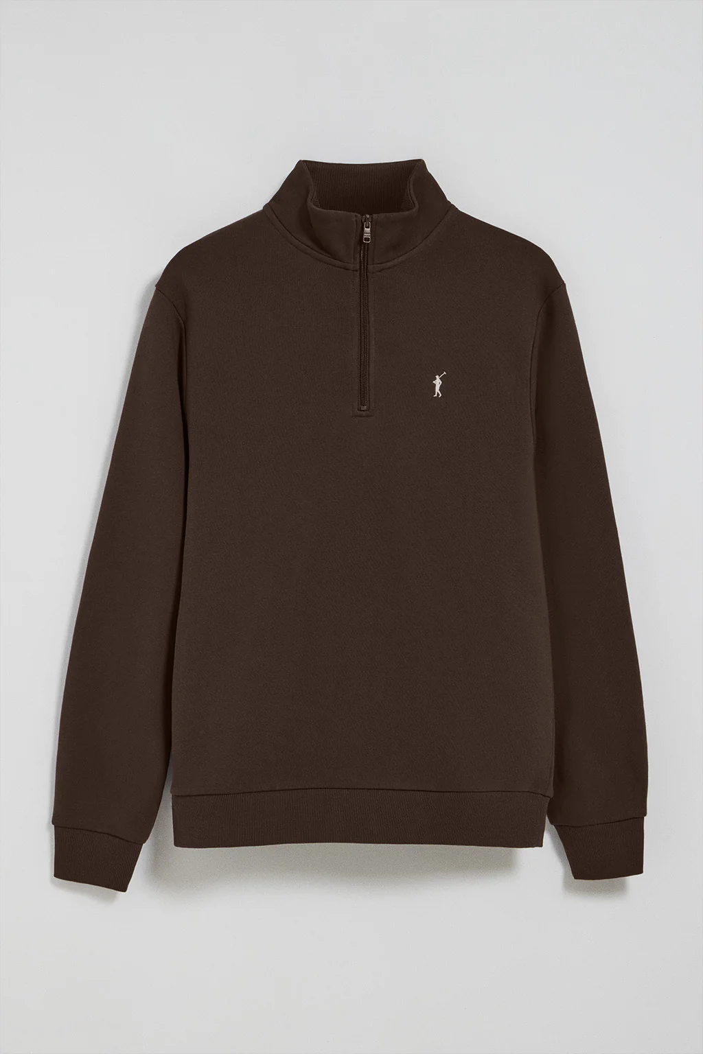 Brown half-zip sweatshirt with Rigby Go embroidered logo - Image 5