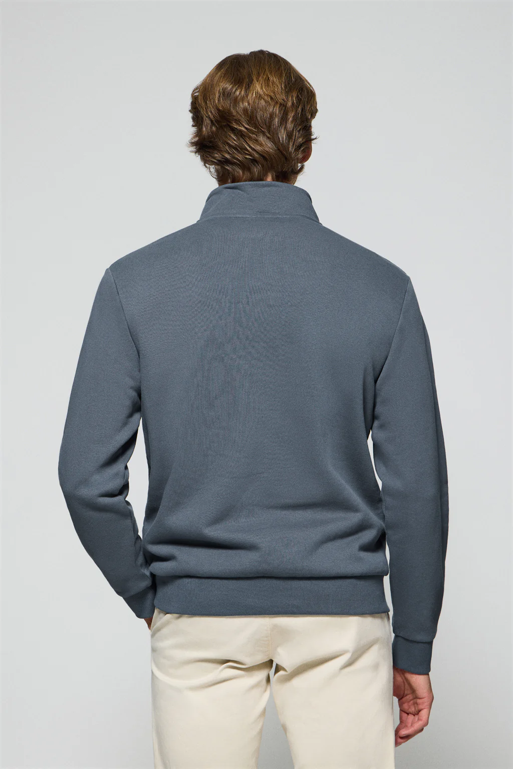 Denim-blue half-zip sweatshirt with Rigby Go embroidered logo - Image 2