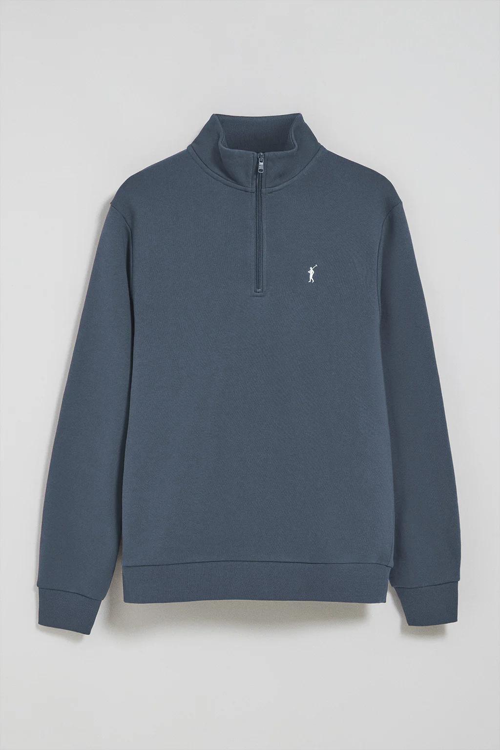 Denim-blue half-zip sweatshirt with Rigby Go embroidered logo - Image 5