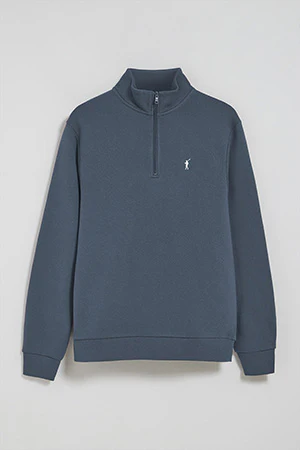 Denim-blue half-zip sweatshirt with Rigby Go embroidered logo - Image 9