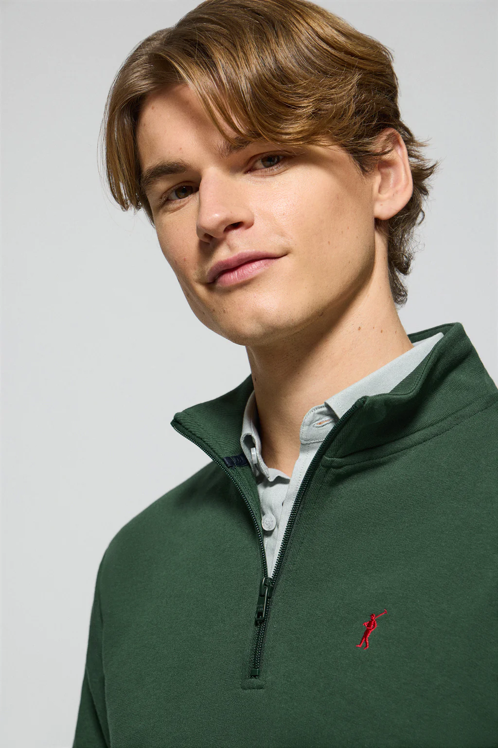 Bottle-green half-zip sweatshirt with Rigby Go embroidered logo - Image 3