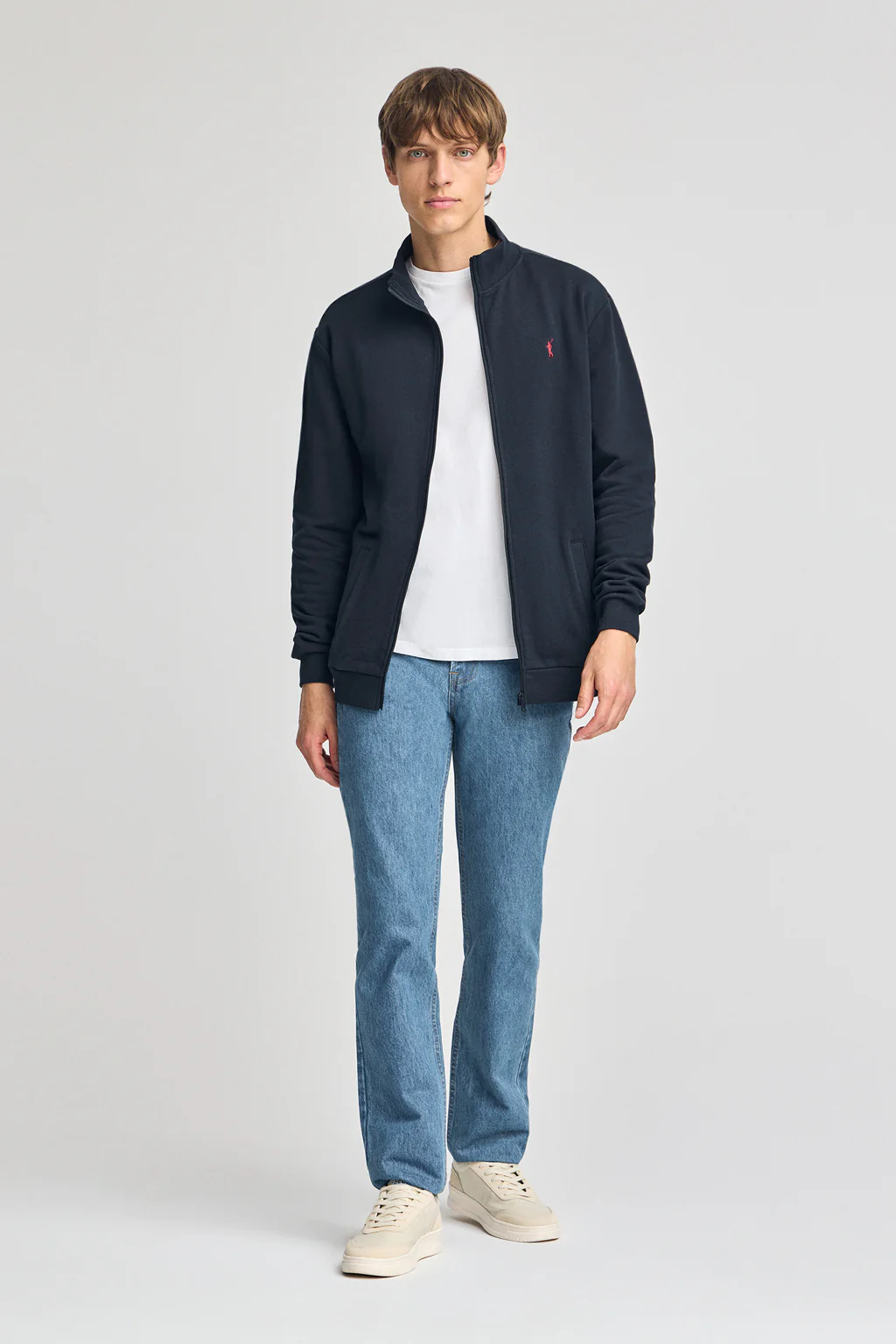 Navy-blue high neck zip-up sweatshirt with Rigby Go logo - Image 3