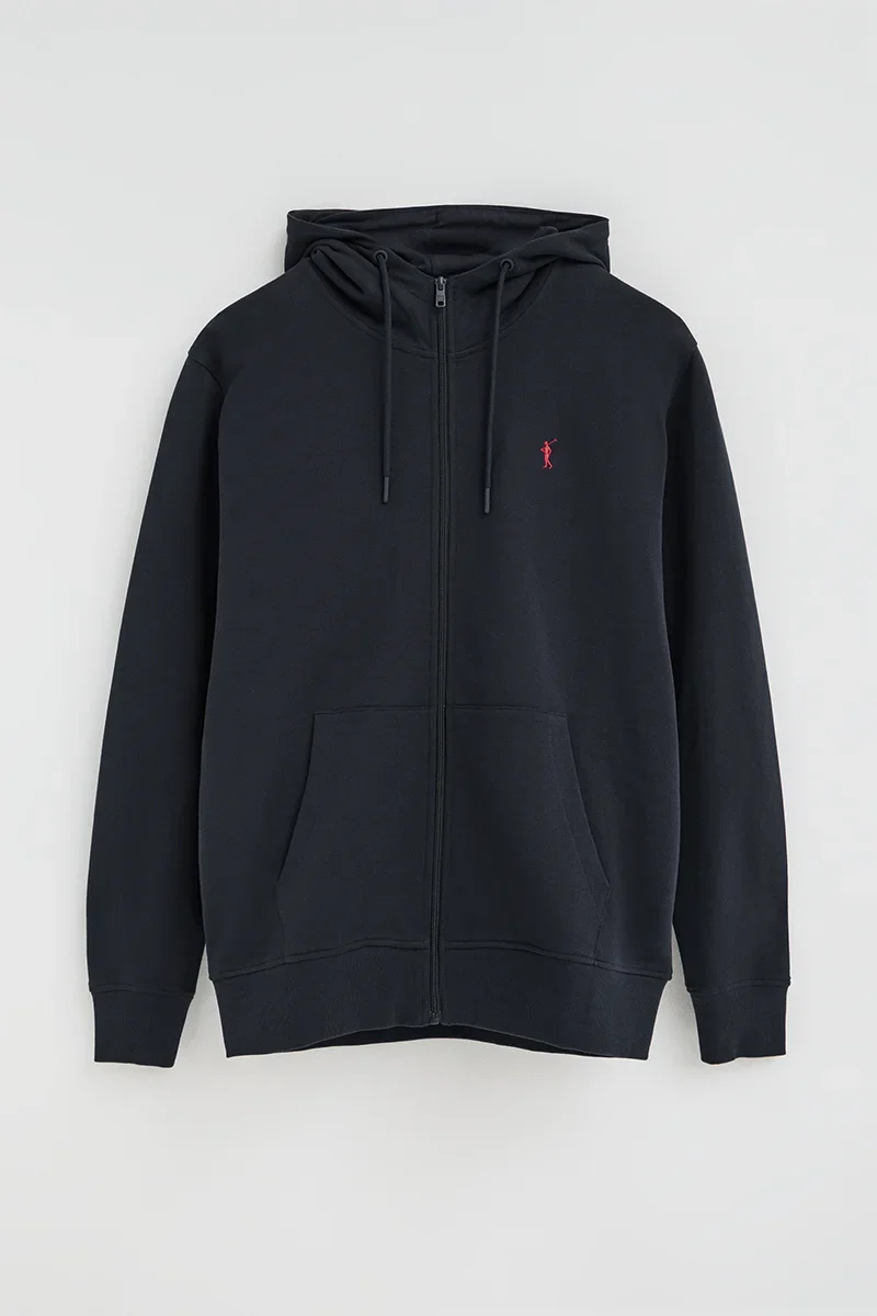Navy-blue zipped hoodie with Rigby Go embroidered logo - Image 5