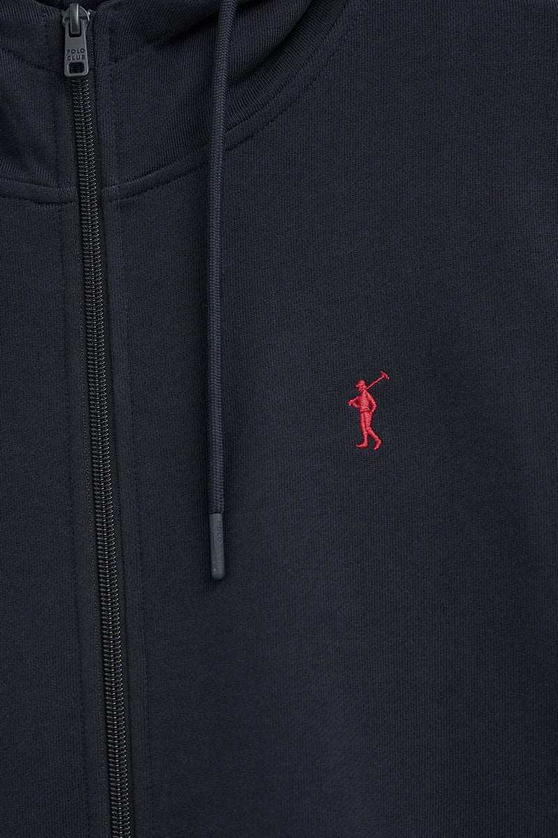 Navy-blue zipped hoodie with Rigby Go embroidered logo - Image 6