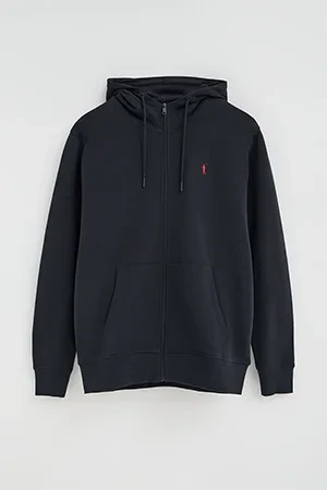 Navy-blue zipped hoodie with Rigby Go embroidered logo - Image 8