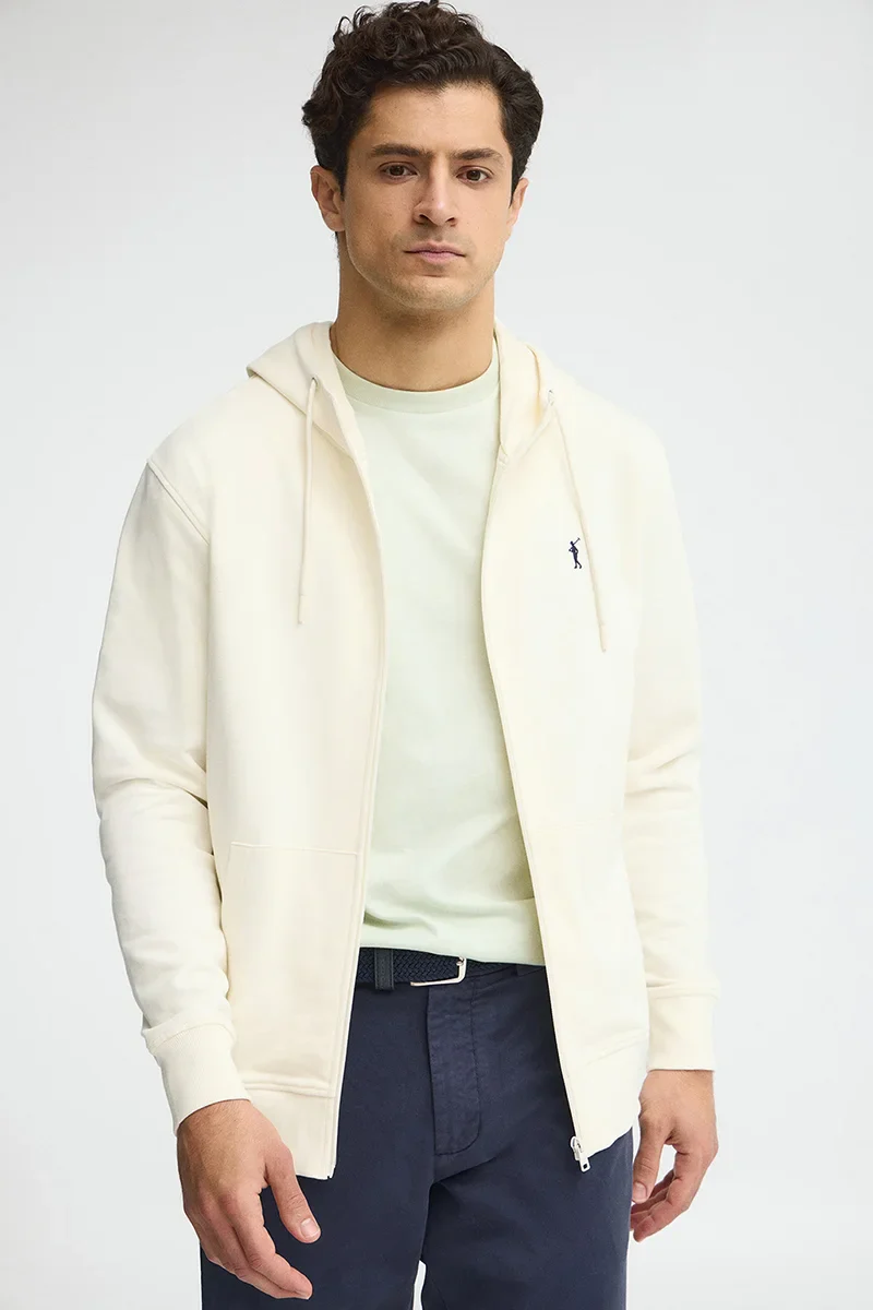 Nude zipped hoodie with Rigby Go embroidered logo