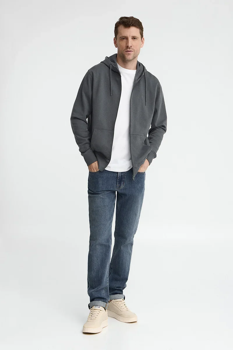 Stone-grey zipped hoodie with Rigby Go embroidered logo - Image 3