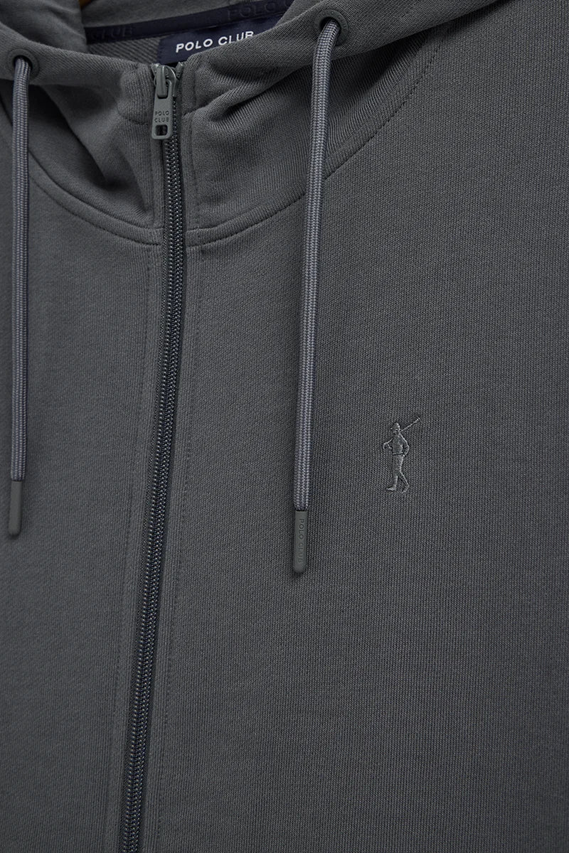 Stone-grey zipped hoodie with Rigby Go embroidered logo - Image 6
