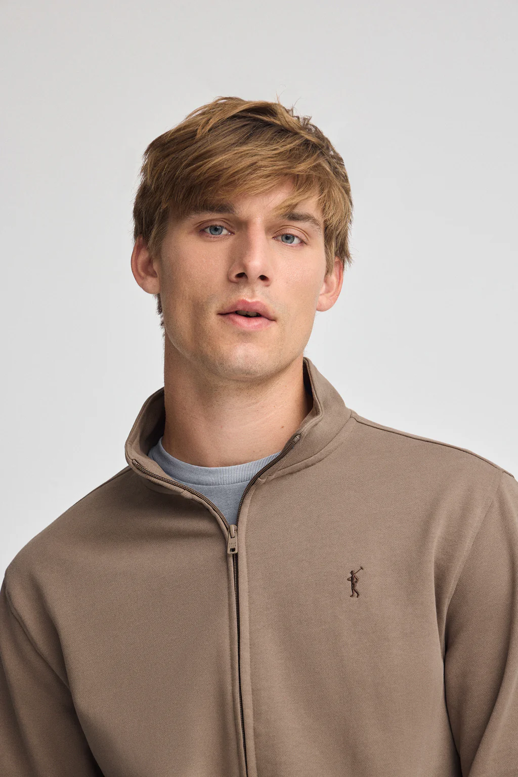 Brown high-neck sweatshirt with zip and Rigby Go logo - Image 3