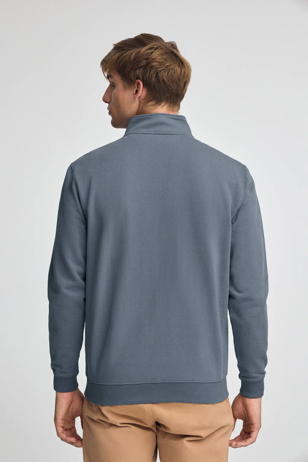 Denim-blue high-neck sweatshirt with zip and Rigby Go logo - Image 4