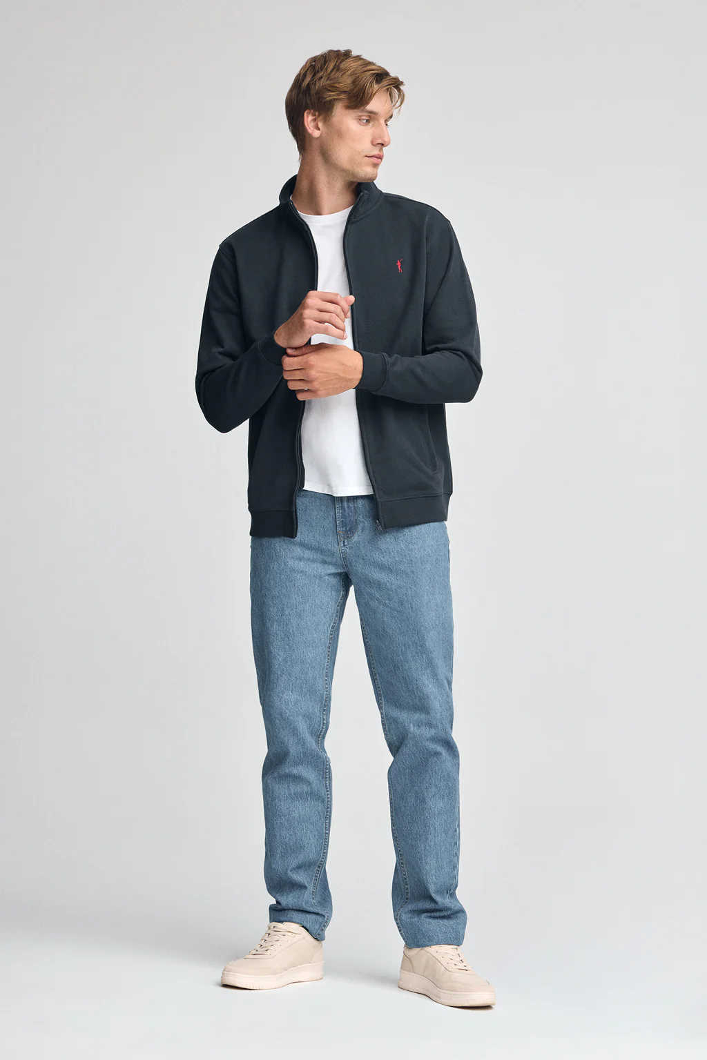 Navy-blue high-neck sweatshirt with zip and Rigby Go logo - Image 3