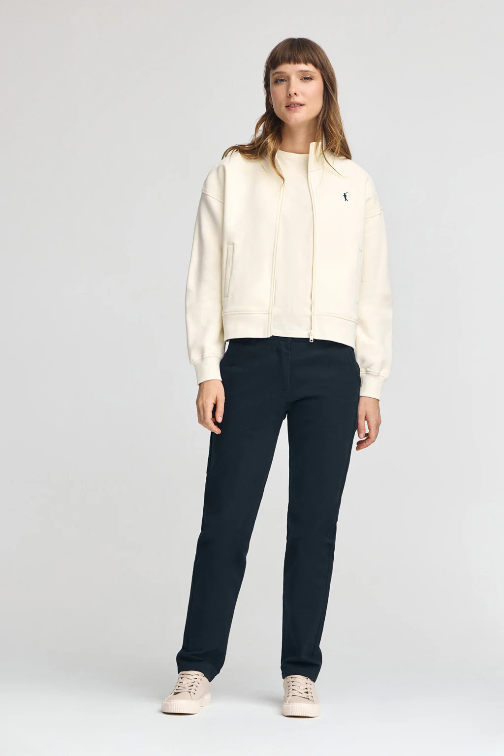 Nude high-neck sweatshirt with zip and Rigby Go logo - Image 3