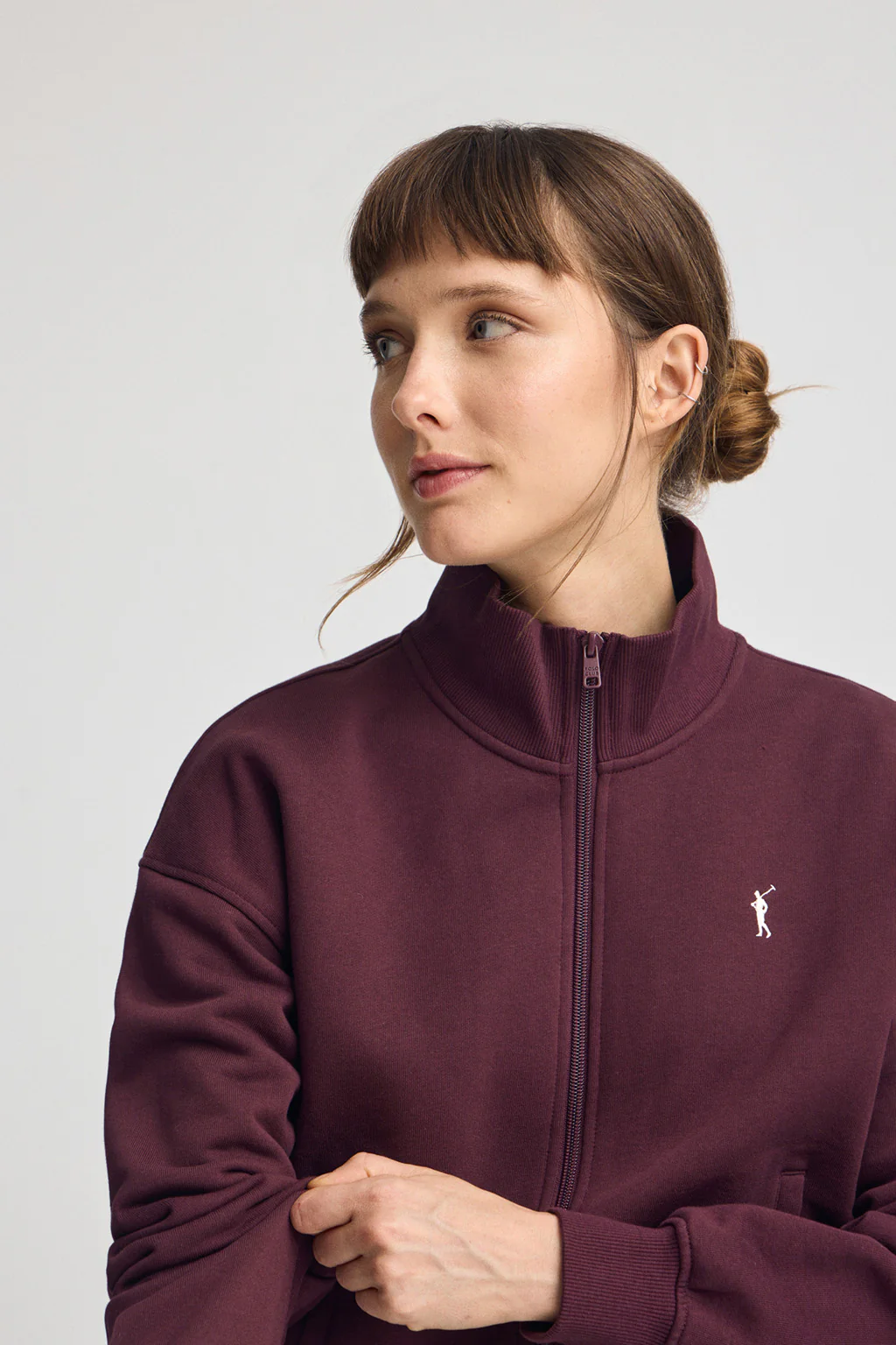 Burgundy high-neck sweatshirt with zip and Rigby Go logo - Image 2