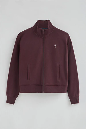 Burgundy high-neck sweatshirt with zip and Rigby Go logo - Image 8