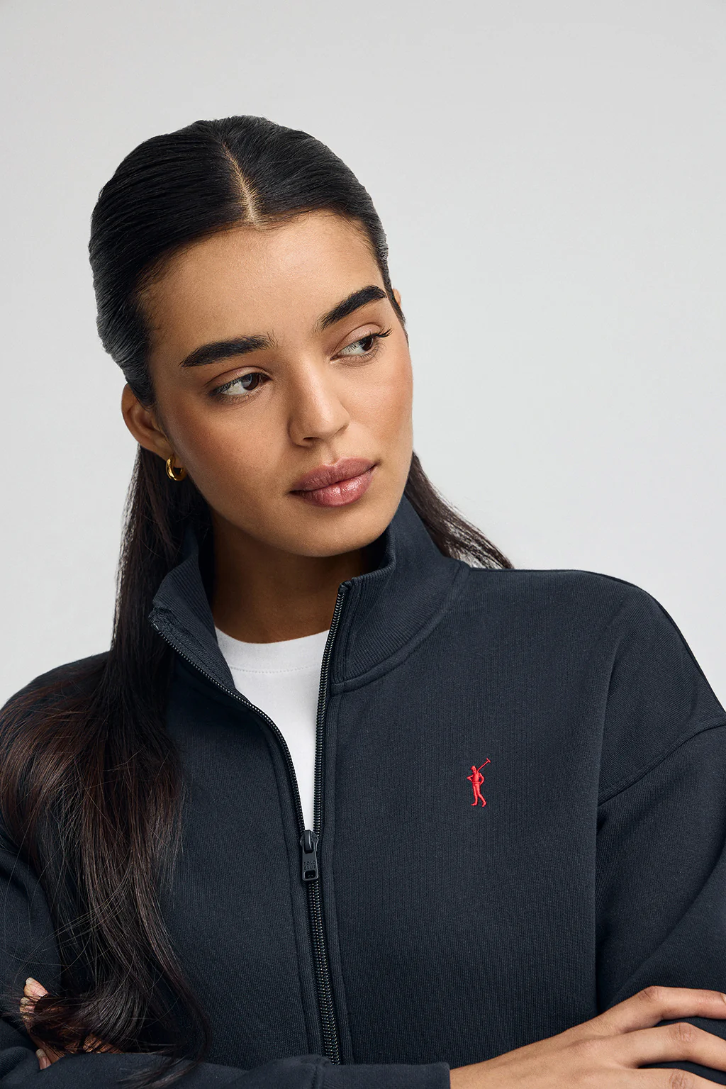 Navy-blue high-neck sweatshirt with zip and Rigby Go logo - Image 2