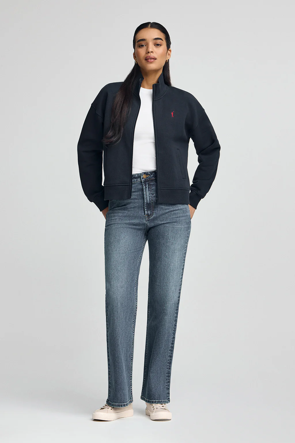 Navy-blue high-neck sweatshirt with zip and Rigby Go logo - Image 3