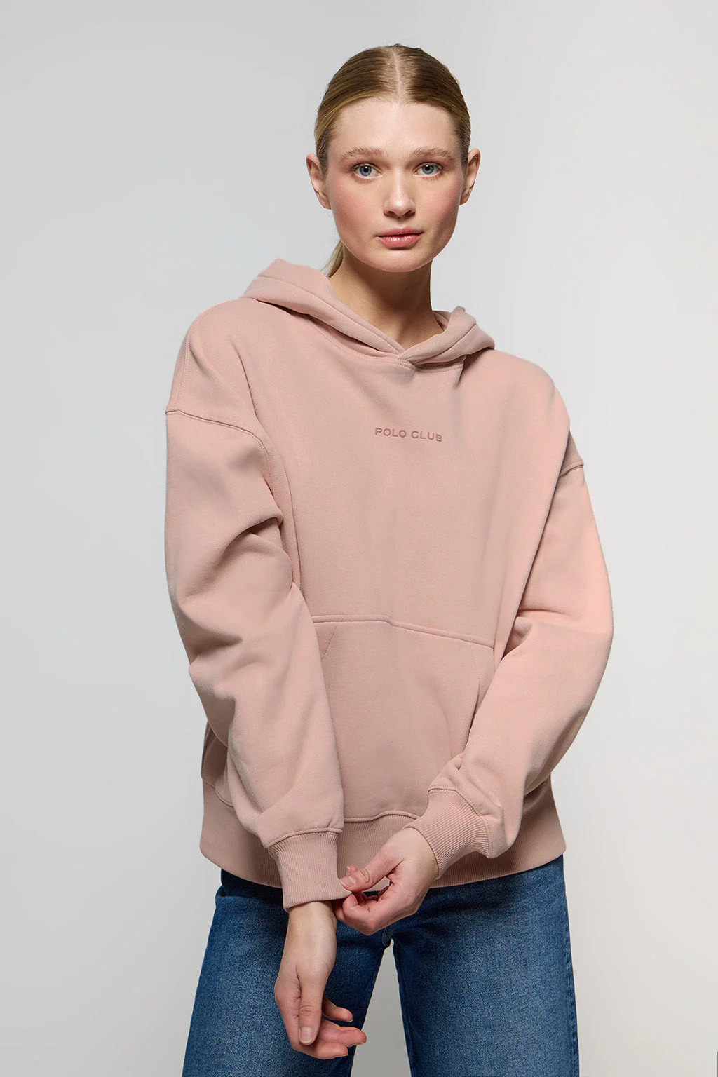 Pale-pink Minimal Polo Club hoodie with pockets - Image 3