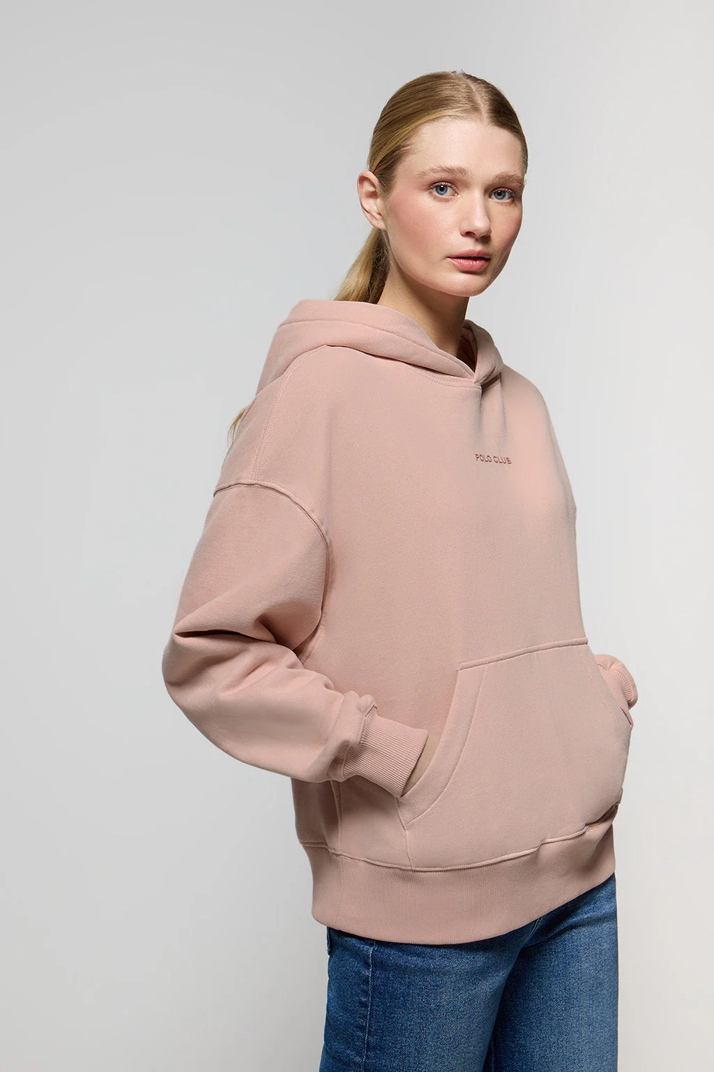 Pale-pink Minimal Polo Club hoodie with pockets - Image 5
