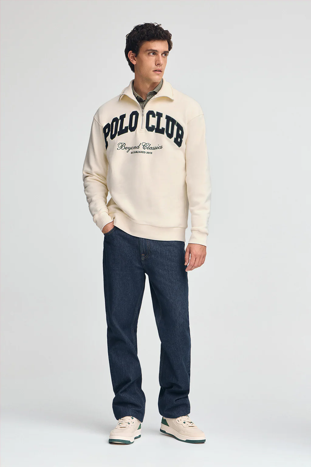 Nude half-zip sweatshirt with Established 2012 Polo Club logo - Image 3