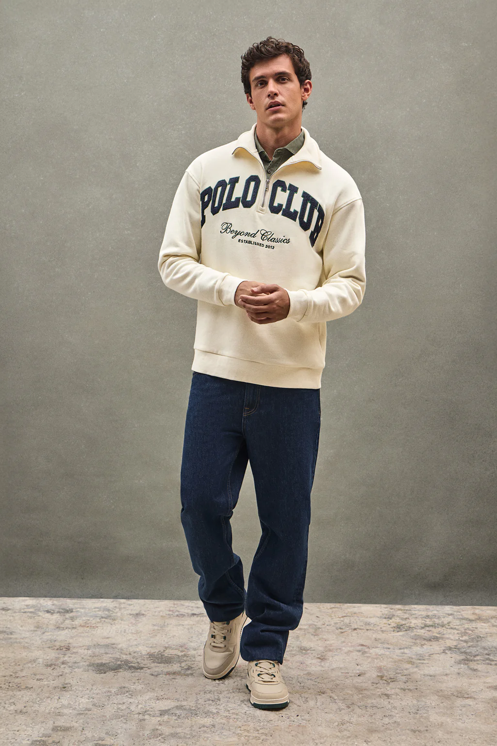 Nude half-zip sweatshirt with Established 2012 Polo Club logo - Image 4