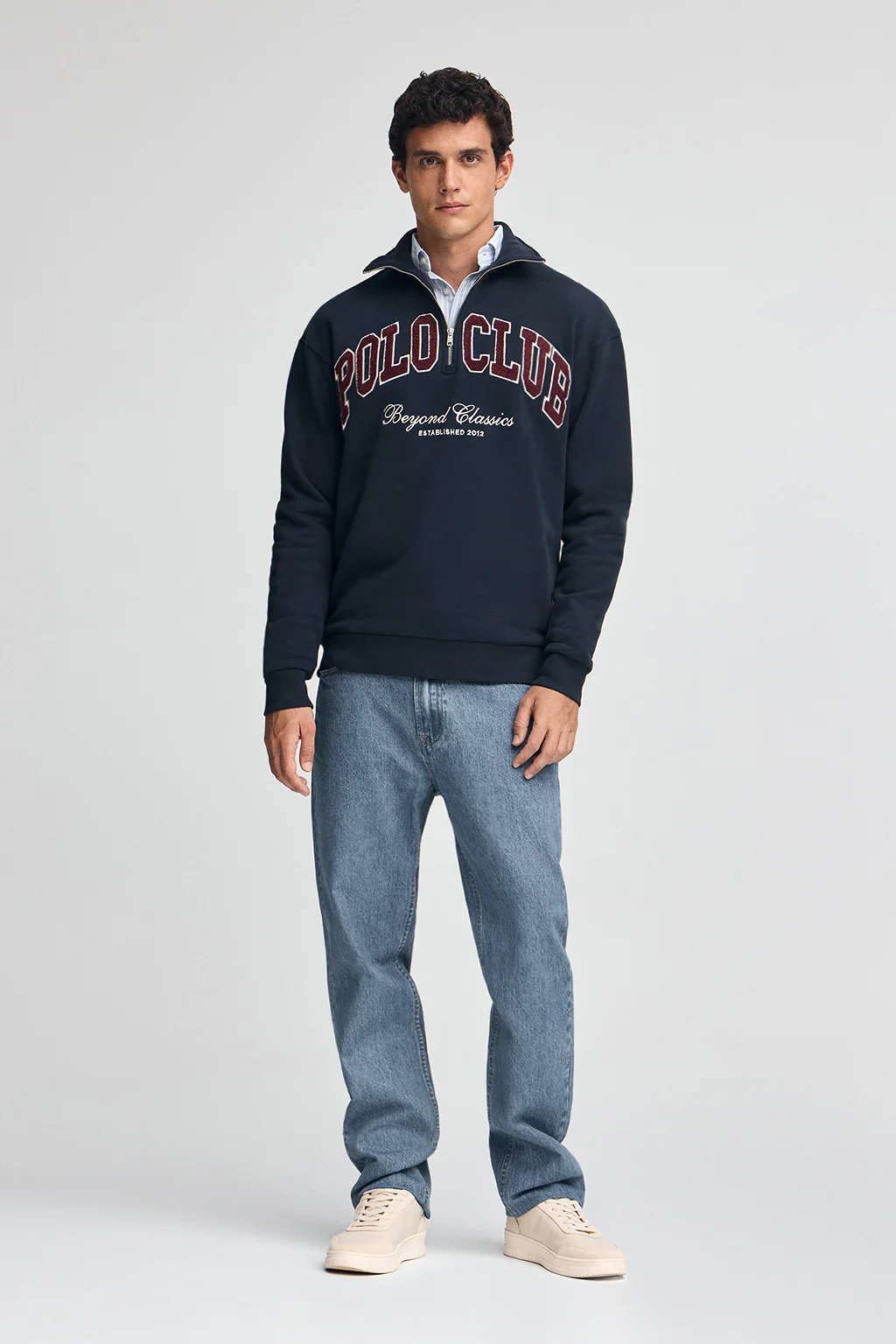 Navy-blue half-zip sweatshirt with Established 2012 Polo Club logo - Image 3