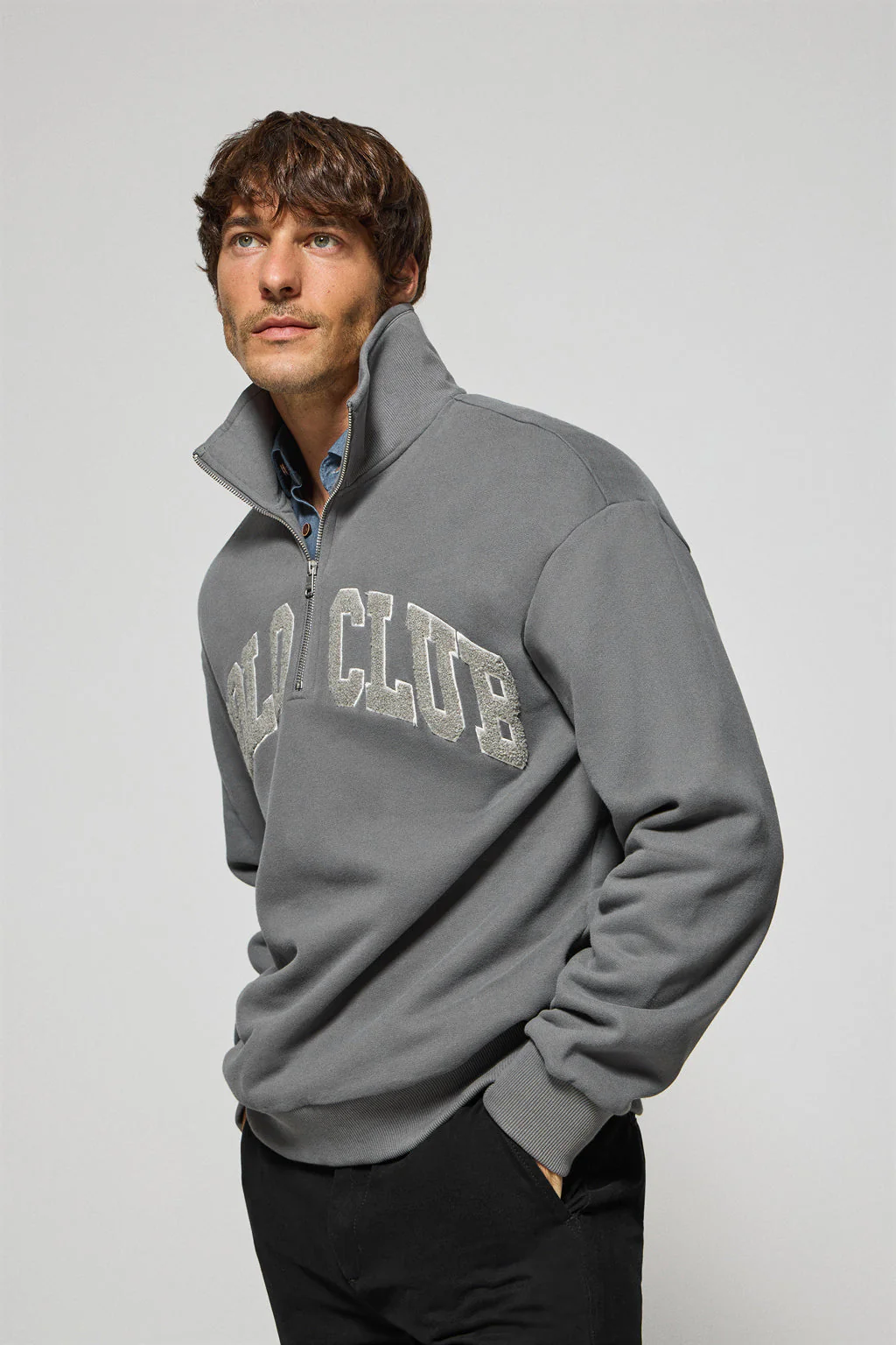 Asphalt-grey half-zip sweatshirt Seldon with Polo Club graphic