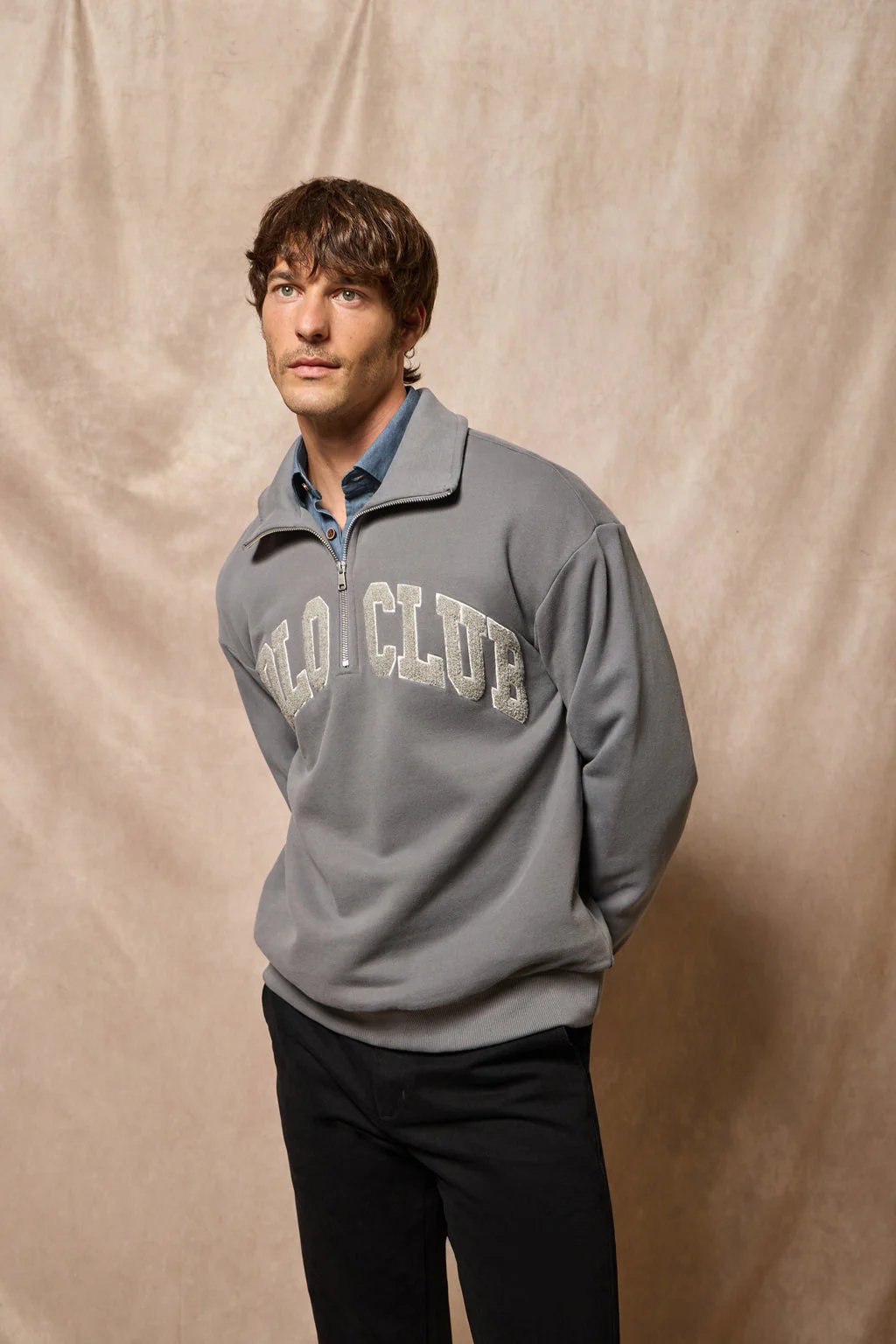 Asphalt-grey half-zip sweatshirt Seldon with Polo Club graphic - Image 4