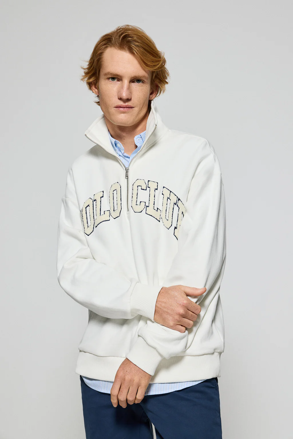 Beige half-zip sweatshirt Seldon with Polo Club graphic