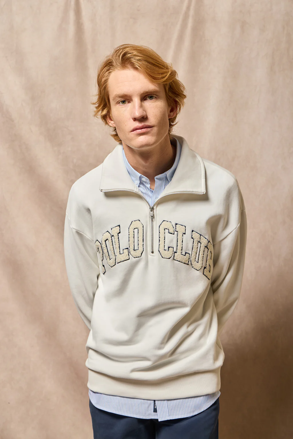 Beige half-zip sweatshirt Seldon with Polo Club graphic - Image 11