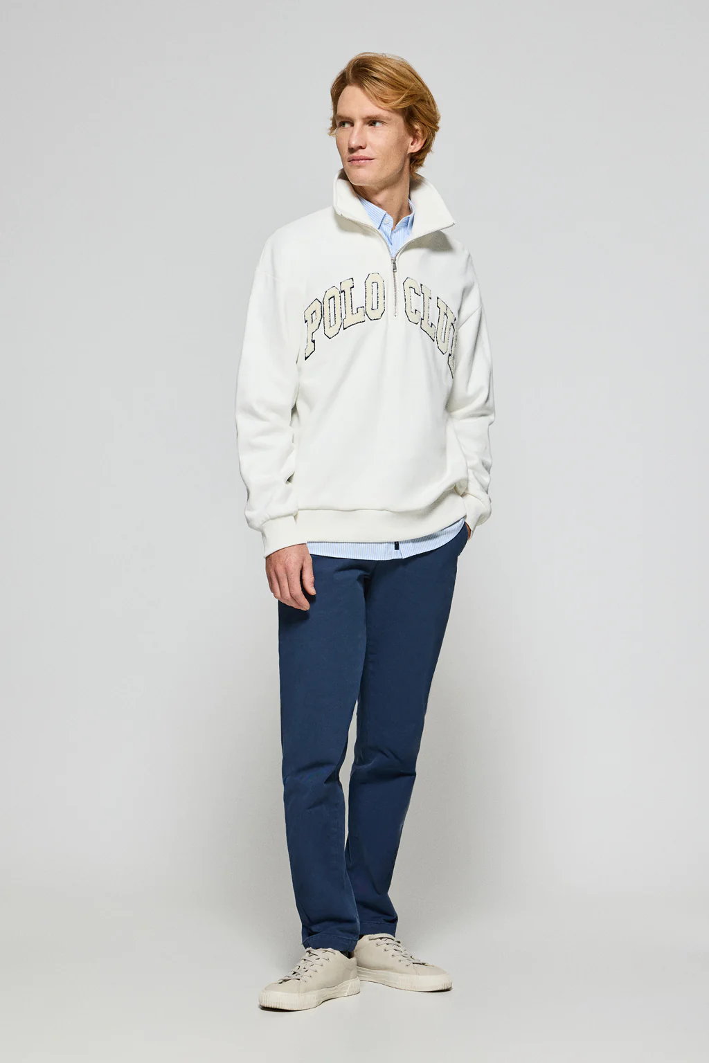 Beige half-zip sweatshirt Seldon with Polo Club graphic - Image 4