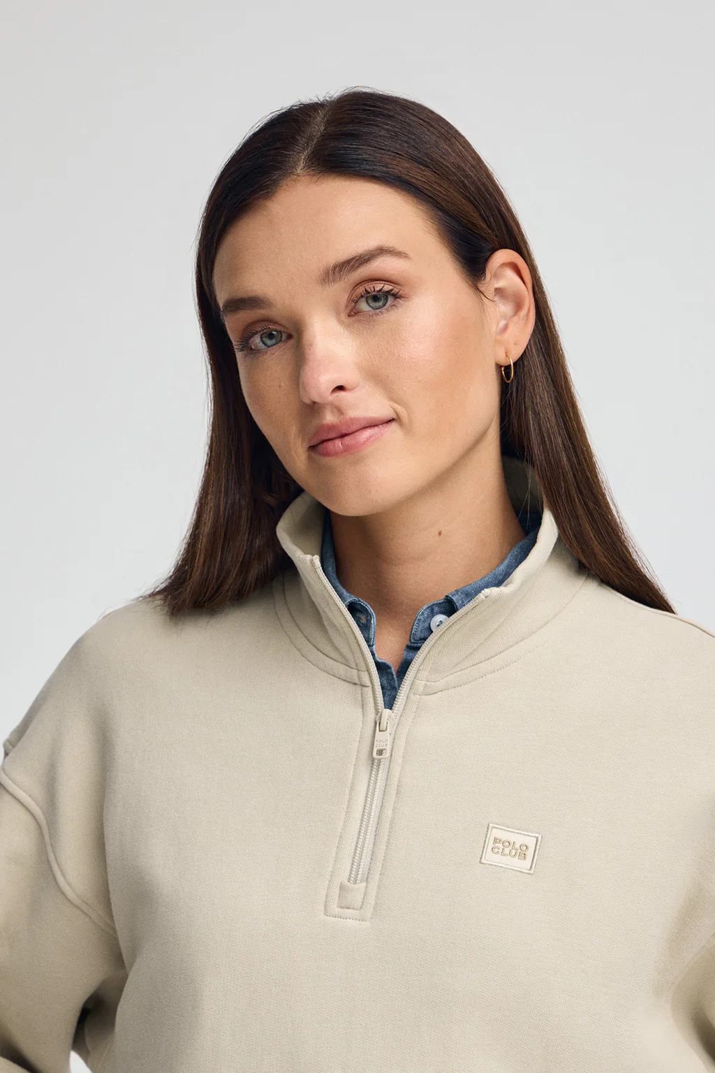 Denim-blue half-zip sweatshirt with high neck and Polo Club logo - Image 2