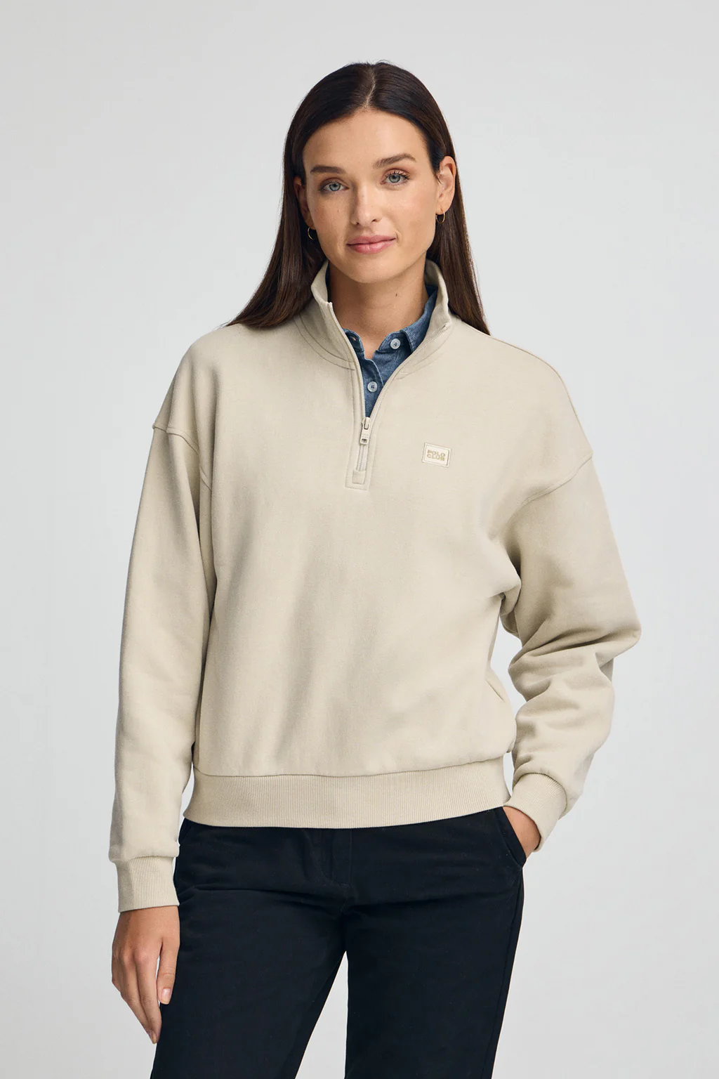 Denim-blue half-zip sweatshirt with high neck and Polo Club logo - Image 3