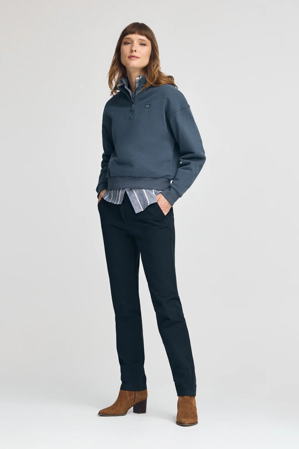 Denim-blue half-zip sweatshirt with high neck and Polo Club logo - Image 3