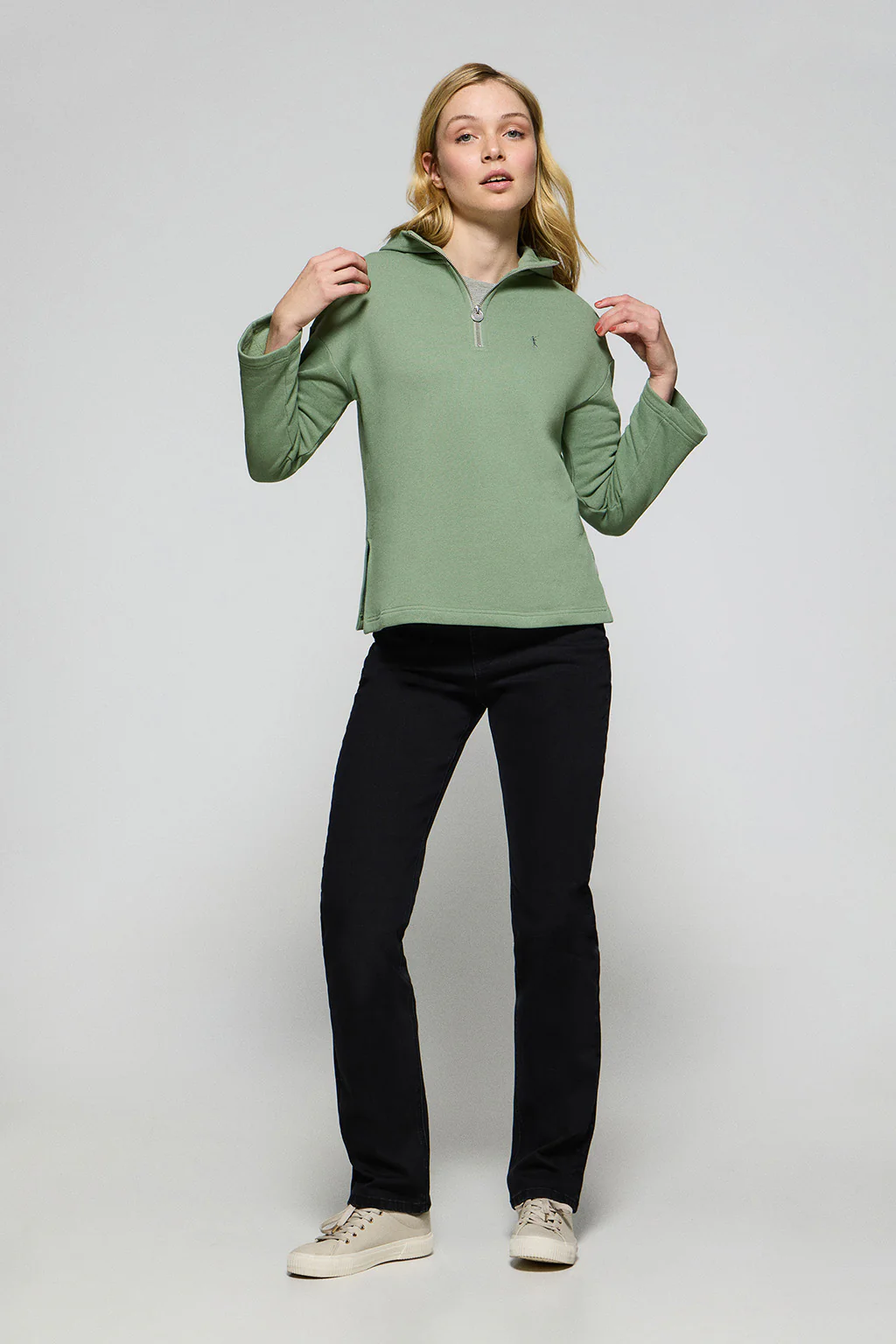Jade-green zipped hoodie Sinsajo with Rigby Go logo - Image 4
