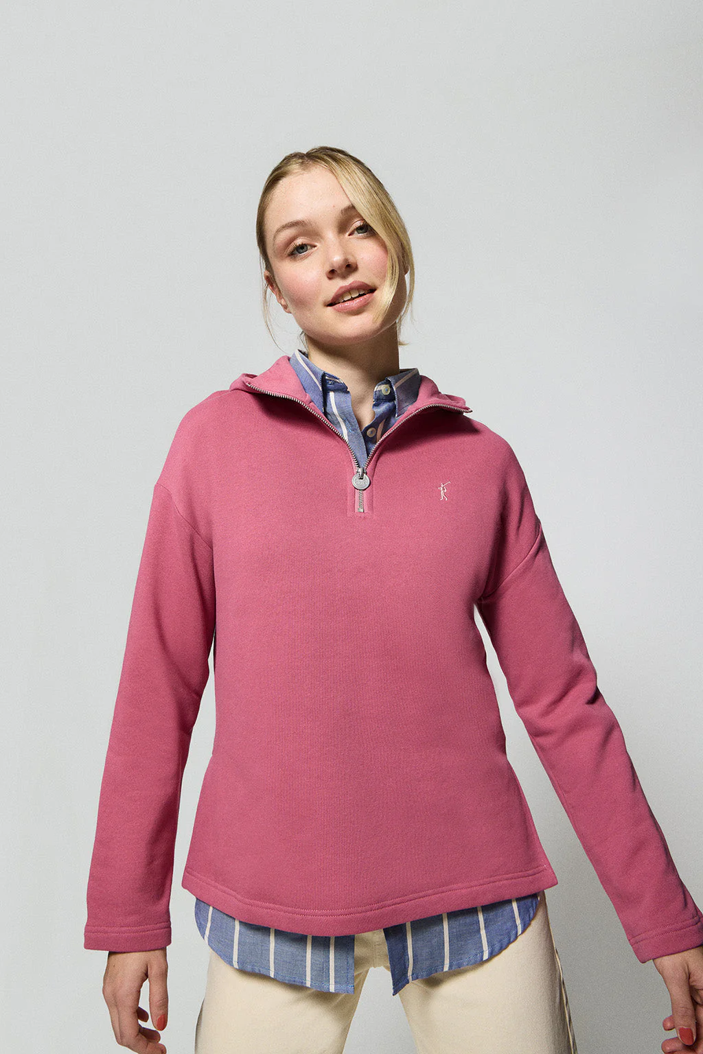 Wine-pink zipped hoodie Sinsajo with Rigby Go logo