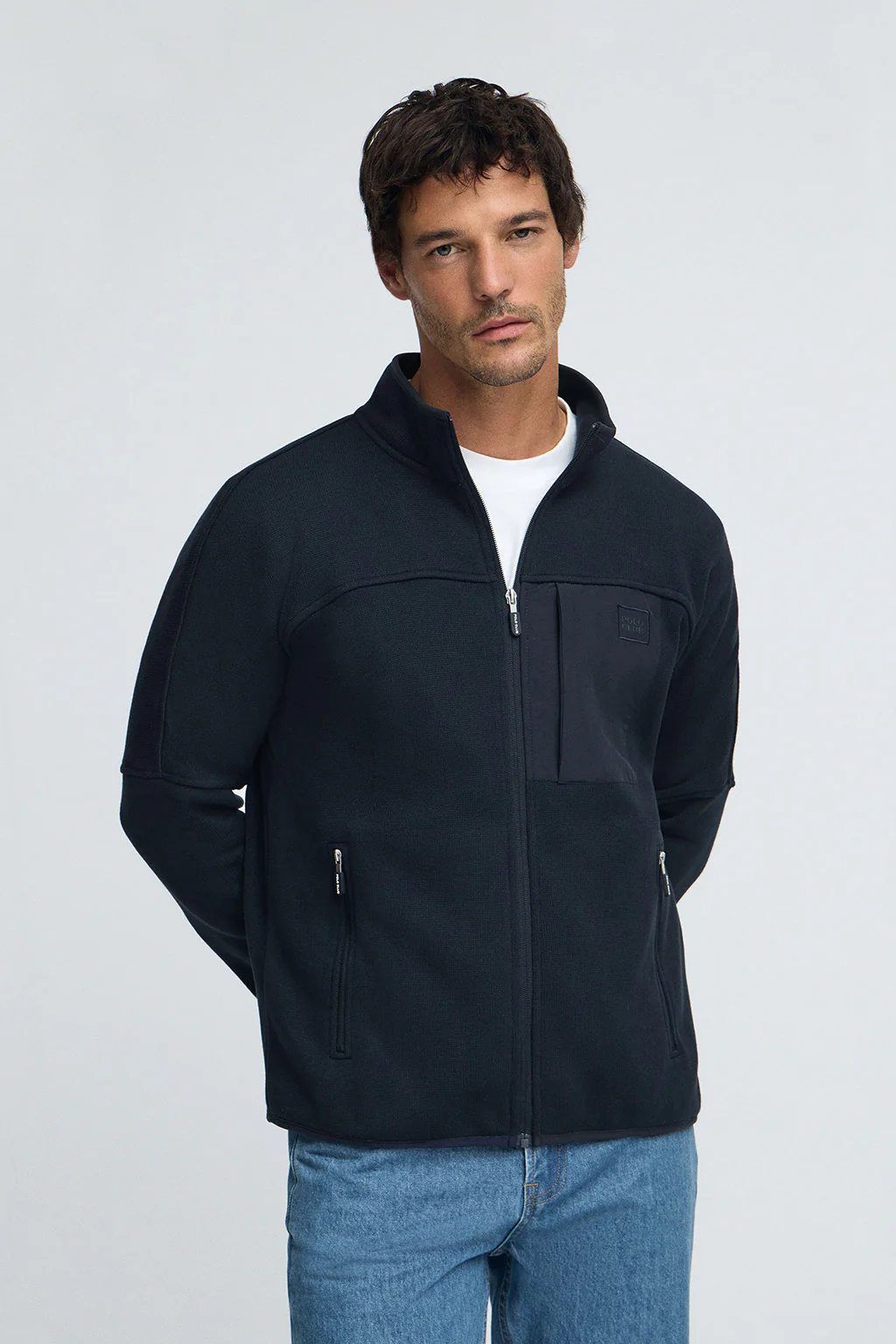 Navy-blue fleece sweatshirt with zip and Polo Club logo - Image 2
