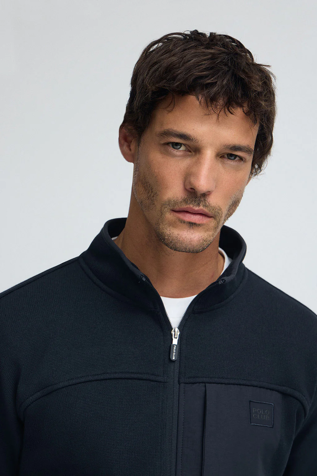 Navy-blue fleece sweatshirt with zip and Polo Club logo - Image 3
