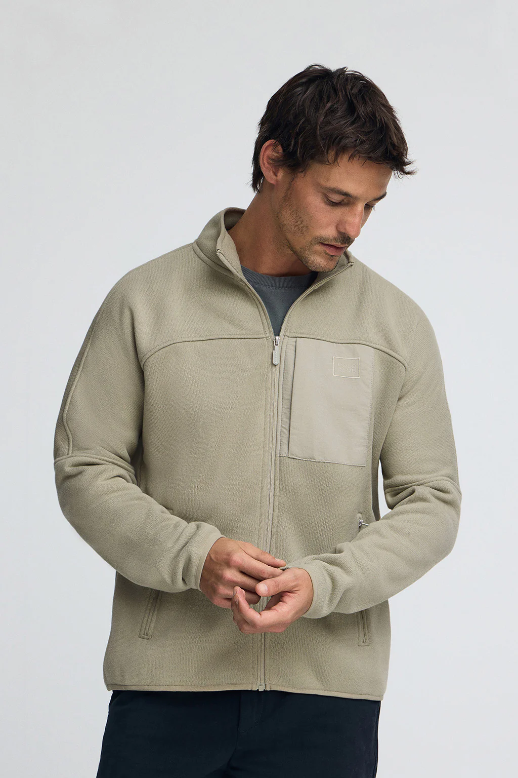 Stone-grey fleece sweatshirt with zip and Polo Club logo - Image 3