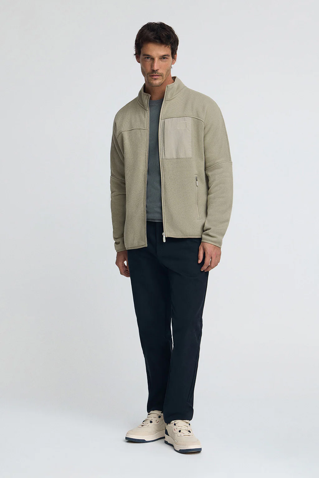 Stone-grey fleece sweatshirt with zip and Polo Club logo - Image 4