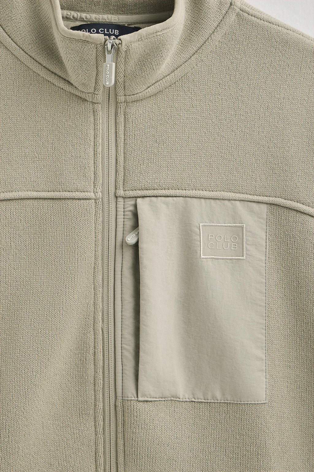 Stone-grey fleece sweatshirt with zip and Polo Club logo - Image 7
